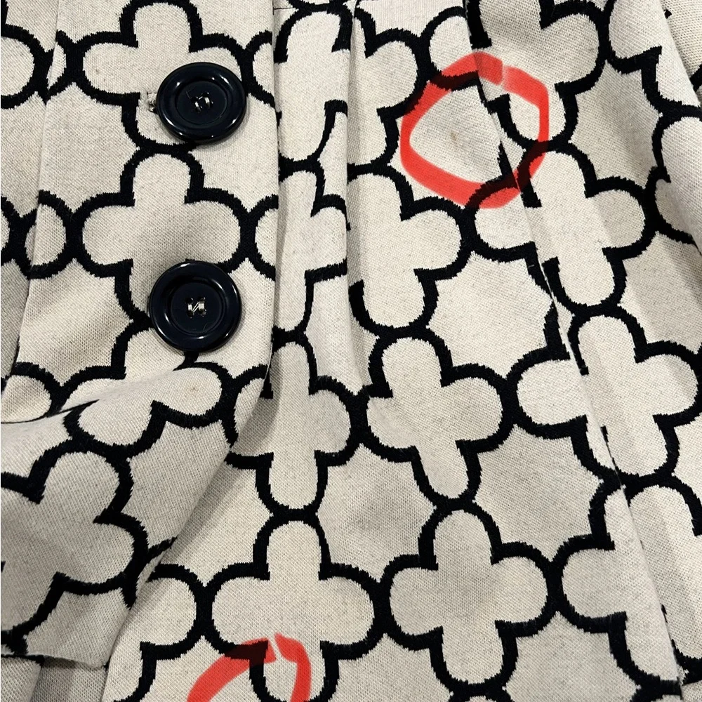 VTGChelsea&Theodore Sz8 Ivory/Blk Floral Print Cropped 3/4 Sleeve Jacket FLAWED